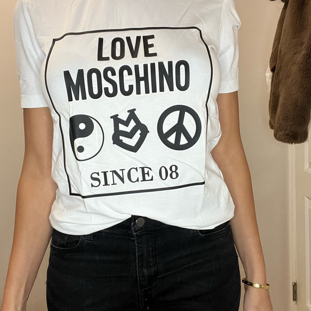 Moschino White and Black Graphic Tee